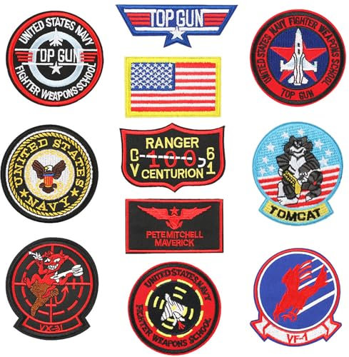 Patches Zum Aufbügeln Bügelflicken Bügelbilder Kinder, 11 Stück Top Gun Aufnäher Zum Aufbügeln, Flicken Zum Aufbügeln, Bestickte Aufnäher Bügelflicken Für Jeans T-Shirt Kleidung Mützen