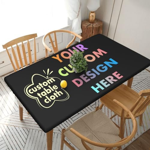 Benutzerdefinierte Tischdecke, personalisierte Tischdecke mit elastischen Rändern, fügen Sie Ihr Logo/Foto/Text hinzu, wasserdichte Tischdecke, passgenaue Tischdecke für Innen- und Außenküchenpartys