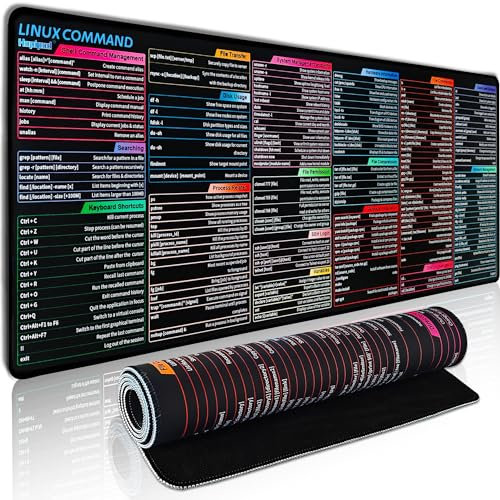 Linux Commands Line Sheet Mauspads für den Schreibtisch, großes Linux Basics Shortcut XL Mauspad, 80 x 30 cm, Büro-Computer-Schreibtischmatte, wasserdicht, rutschfest, Tastaturunterlage mit Shortcuts,