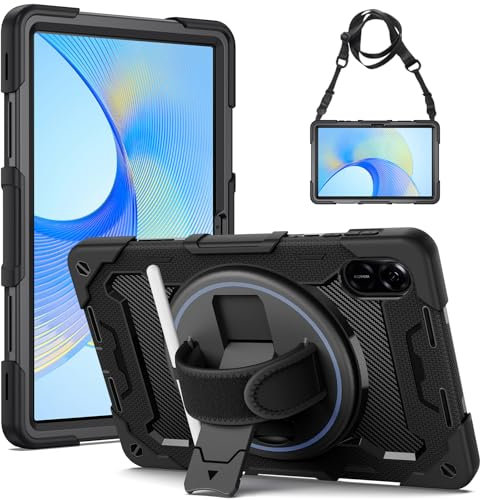 Gerutek for Honor Pad X9/Pad X8 Pro 11.5 inch 2023 Case Shockproof, Heavy Duty Rugged Case with 360 Rotating Stand, Hand Strap, Shoulder Strap Protective Case Cover for Honor X9/ X8 Pro, Black