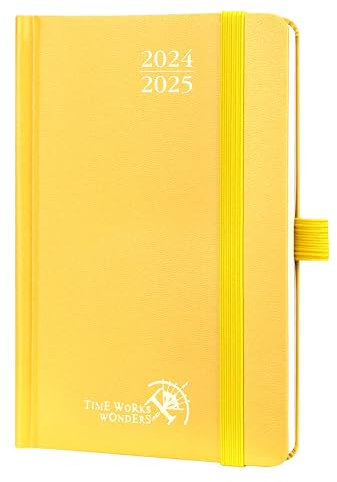 POPRUN Taschenkalender 2025 Klein (Aug.2024-Dez.2025) Hardcover, ca. A6 (16 x 10,5 cm), Kalender 2025 Klein - Wochenplaner 1 Woche 2 Seite mit Innentasche - Hellgelb