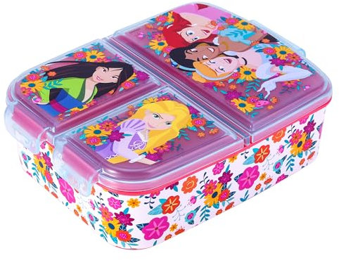 Zawadi Global Disney Princess Kids Childrens Multi Compartment Rectangular School Travel Lunch Food Box Sandwich Bento Container, BPA Free