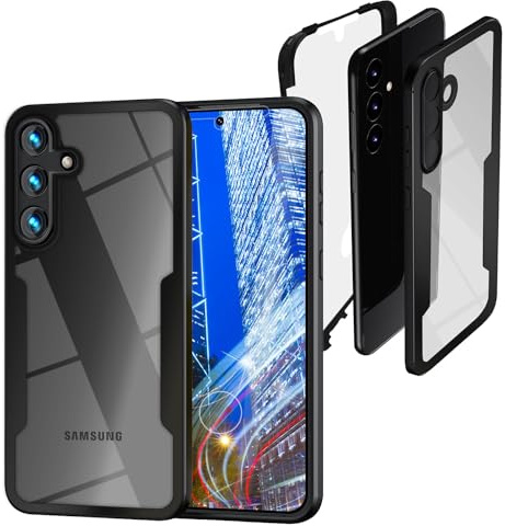 NALIA 360° Hülle für Samsung Galaxy S24 - Vergilbungsschutz, Schwarz | Integrierter Frontschutz, Volle Touch-Funktion, Einzeln gefasste Kameralinsen, Polycarbonat-Rückseite, SURROUND