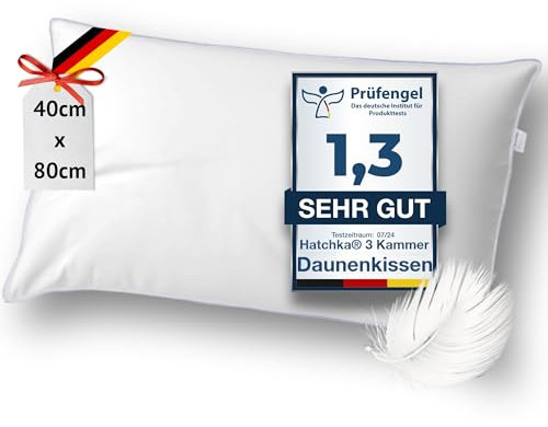 Hatchka Daunenkissen Kopfkissen Daunen Federkissen-Kissen 3-Kammer-Füllung für Beste Schlafqualität - Seitenschläferkissen 100% Percal Baumwolle, 1er Pack (40x80 cm)