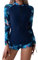 Owntop 2-teiliger Rash Guard Damen, Langarm Badeanzüge UV UPF 50+ Schwimmshirt, Reißverschluss Rash Weste, Blumen Bademode mit Hoch Tailliertem Boyshort Unterteil zum Schwimmen Surfen, Blau XL