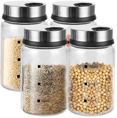 GBACHOOSE 4 Stück Gewürzgläser mit Drehdeckel, Salzstreuer 150ml, Salz und Pfefferstreuer, Gewürzdosen mit Gewürzlöcher, Borosilikatglas Gewürzstreuer für Küche, Grillen im Freien, Kochkunst