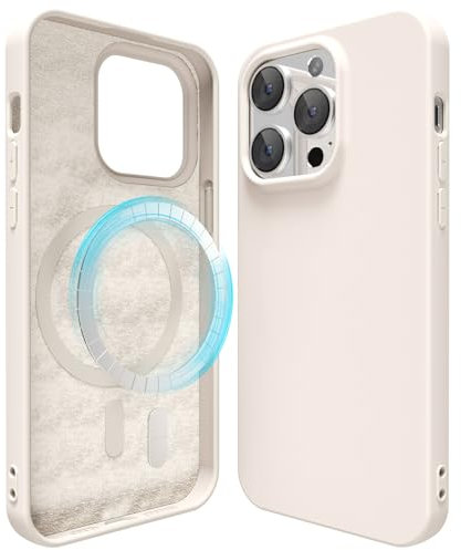 oakxco für iPhone 14 Pro Hülle Magsafe Silikon Handyhülle Bunt, Ultra Dünn Slim Case Einfarbig Handy Hülle Mädchen, Magnetisch Induktives Laden Schutzhülle Matt Silikonhülle Glatt Gummi, Beige Titan