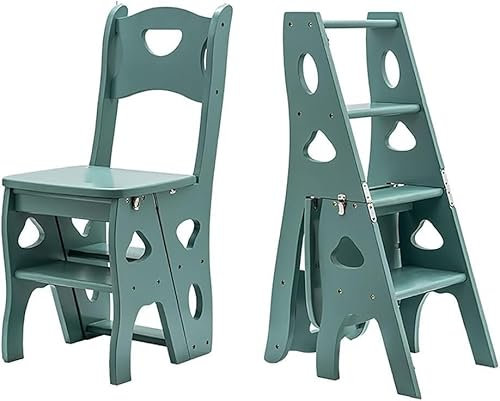 Sedia Da Biblioteca Pieghevole In Legno A 4 Gradini Con Sedile, Ripiano Per Scala Portatile Leggero, Sgabello Multifunzionale, Espositore Per Scalette Per Cucina Domestica Di Ufficio(Color:Verde)
