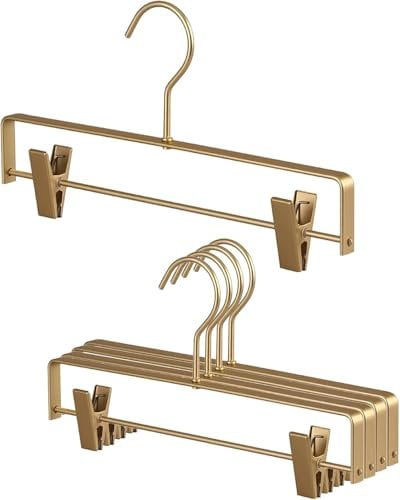 HYSHLC Grucce per pantaloni, 5 grucce in lega di alluminio, 30 cm, in metallo dorato, con clip antiscivolo per cappotti, vestiti, grucce per pantaloni