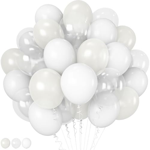 HILAVO Luftballons Weiß, 12 Zoll Hochzeit Weiße Perlweiß Latex Ballons Weiss Helium Ballon mit Transparent Party Luftballon für Boho Geburtstag Hochzeit Taufe Braut Baby Shower Weihnachten Frozen Deko