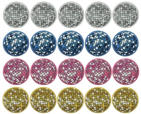 20 pcs Disco Ball Patch Iron On Patches,Retro Music Party Glitter Bling Ball Patch,Embroidered Applique for Clothing Jackets Backpacks Jeans Hats Sewing Decoration