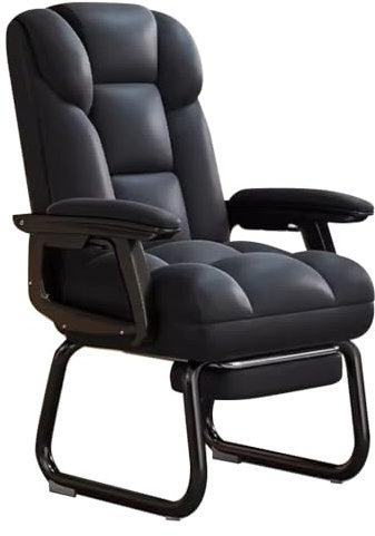 HAQMG Sedia Ufficio Ergonomica Senza Ruote, Poltrona Gaming da Camera da Letto, Poltrona Relax Divano Libero Sedia da Studio (Black w/footrest)