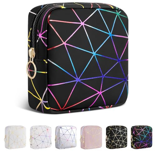 Pochette Maquillage Femme Petit Trousse Maquillage en Cuir Synthétique Sac de Voyage Rangement à Cosmétiques Mini Trousse de Toilette Fille Organiseur Vanity Femme Cadeau Anniverssaire Amie,Noire