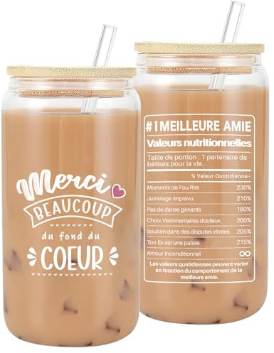 VivaJoy Cadeau Merci – Cadeaux Remerciements, Cadeaux Femme, mug pour dire merci, cadeaux pour maman, grand-mère, sœur, cadeau de remerciement pour un collègue, verre avec couvercle et paille