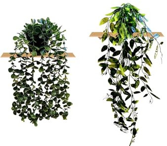 HOMEVID Plantas Artificiales Colgantes de Interior 2 Piezas con macetas para Hogar Dormitorio Cocina Sala de Estar Baño oficinas hoteles Negocios etc
