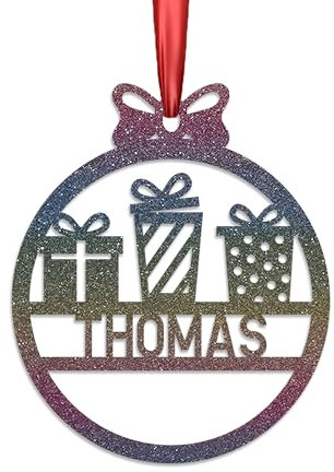 KreateSquare Personalised Christmas Bauble, 950 GSM (1.7 mm) Double-Sided Glitter Xmas Tree Decoration, Custom Name Baubles, Red Christmas Decorations Ornaments (Pastel Rainbow