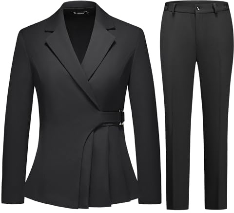 TRONSTORE Women's Solid Blazer Pant Suit Irregular 2 Piece Set Black M