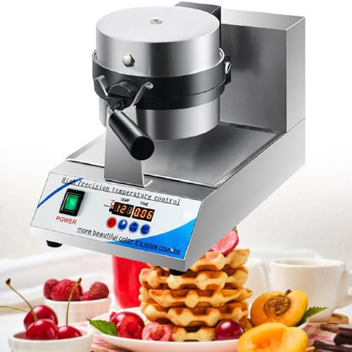 Kitchen Belgian Waffle Maker Thick | 360° Rotating Mechanism | 1 Round-Shape Waffle | Nonstick | Digital Display Precise Temperature Control,220V