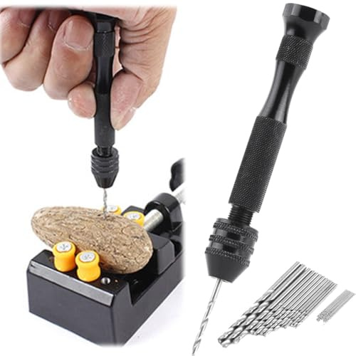 Tissting Taladro Manual, Mini Taladro Portátil con 25 Brocas HSS para Madera, Joyería y Electrónica, Herramienta de Perforación Precisa con Portabrocas Ajustable, Ideal para Proyectos DIY y Bricolaje