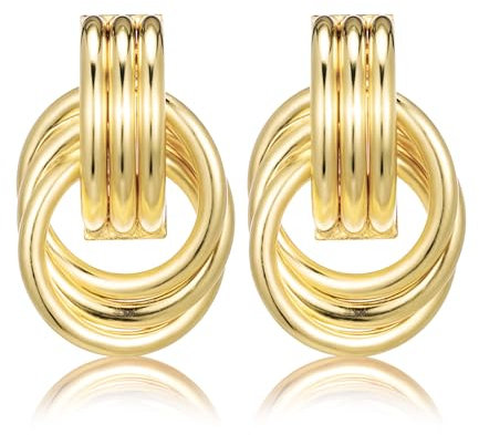 Tyqour Knoten Tropfen Ohrringe, Tropfen Ohrringe Gold Hypoallergene Ohrringe Damen, Vintage Statement Ohrringe Goldene Ohrringe Hängend für Damen Elegante Ohrringe Mode Schmuck Geschenk