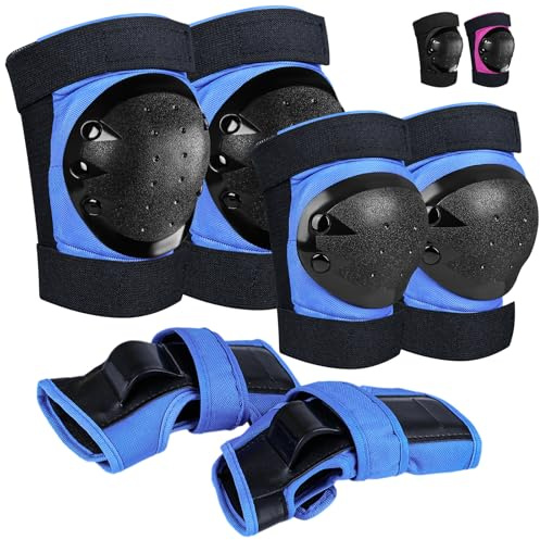 iMoebel Schützer Schonerset 6 in 1 Inliner Protektoren Set Kinder Schutzausrüstung, Verstellbare Knieschoner Ellenbogenschützer Handgelenkschoner für Skaten Fahren Roller Skateboard