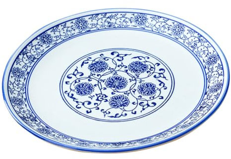 Cabilock Blue and White Porcelain Plate, 23cm Elegant Ceramic Dinnerware Fruits Salads Parties Serving Tray for Home Dining