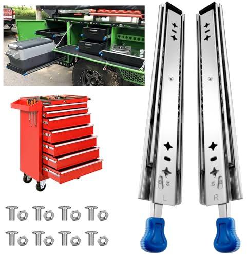 Schubladenschienen, 97.5 cm, Vollauszug mit Schloss, Schwerlast Schubladenauszug, seitliche Montage, Kugellager, 113,4 kg Tragkraft,1 Paar (2 Stück)