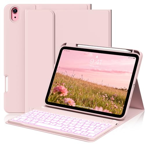 SZPCGC Hülle mit Tastatur für iPad A16 11/10 Generation (2025/2022, 11/10.9 Zoll)- 7 Farben Beleuchtete Magnetische Abnehmbare Keyboard Schutzhülle mit Stifthalter für iPad 11. /10. Gen, (Rosa)