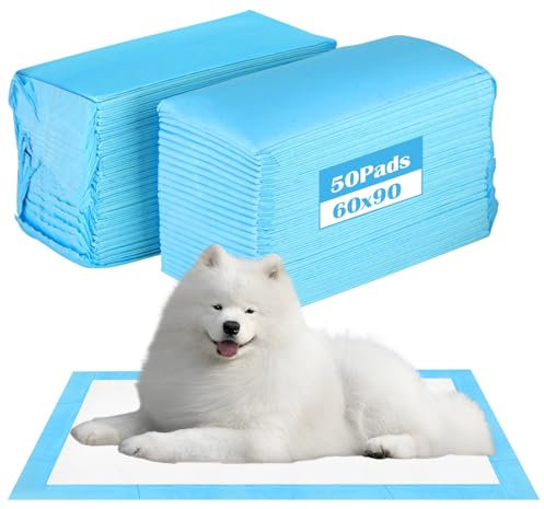 CIOXSOIO 50 Stück PIPI Matten für Hunde, 60X90cm Trainingspads für Welpen, Wickelunterlagen Einweg, 5-lagiges Auslaufsicheres Schnell Trocknender, Einmalunterlagen Inkontinenzunterlage