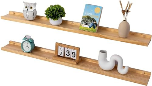 Gieanoo Bilderleiste Holz, 2er-Set 90cm Wandregal Holz Massivholz Schweberegal Rustikale Holzregale mit Lippe Bücherregal Wand Hängeregal Regalbrett für Wohnzimmer Schlafzimmer Badezimer