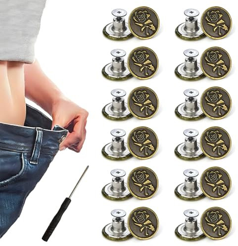 Koprek 12 Pcs 20mm Jeans Buttons, Jeans Buttons Replacement for Trousers, Metal Reusable Adjustable Replacement Button, Heavy Duty Denim Jean Buttons for Pants, Jackets & DIY Repairs