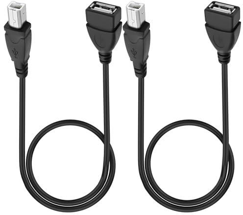 XMSJSIY USB Buchse zu Typ B Stecker Druckerkabel USB 2.0 A zu Typ B Verlängerungskabel Verbinder Hochgeschwindigkeit für Drucker, Scanner, externe Desktop-Festplatten - 50CM/1.64FT 2 Stück