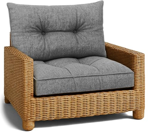 Amazinggirl Cojín Lounge Muebles Jardín - Juego: cojín 50x50 cm y Respaldo 40x50 cm Respaldo Rattan Ideal para balcón terraza salón Exterior Confort Acolchado Grueso Duradero Gris