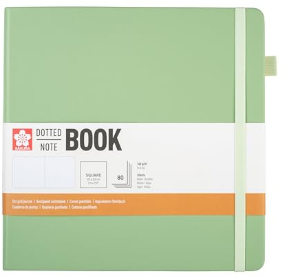 Sakura Notizbuch Hardcover mit Punkten Pale Patina quadratisch, 80 Blatt FSC-zertifiziertes Papier, Dot Grid Journal, elastischer Verschluss, zusätzliches Fach, 20 x 20 cm