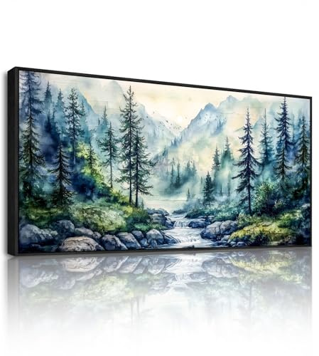 SERIMINO Aesthetic Wandbild mit Rahmen Berge Wald Leinwand Bilder 50x100 cm | Bergbachtal Wanddeko, Hd Druck, Stabiler Holzrahmen, Einfache Montage, Vielseitig Einsetzbar, Exquisite Handwerkskunst