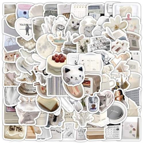 102PCS White Coquette Stickers Pack – Cute Waterproof Aesthetic Vinyl Stickers for Girls, Perfect for Laptops, Water Bottles, Journals, Phones, Guitars, Scrapbooks & Gifts