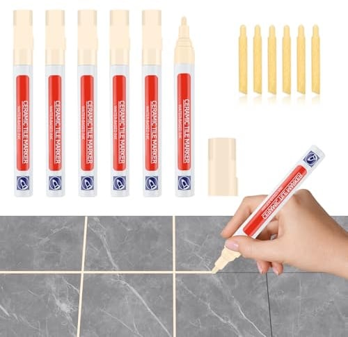 6 Stück Fugenstift Wasserfest Ersatzspitze Restaurierung Fliesen Wand Bad | Fugenweiss Stift Fugenmörtel Reparaturstift Reparatur Marker Wasserdicht Fugenreparatur Fugenmarker Bodenfliesenfuge Küchen