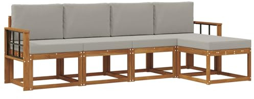 vidaXL Outdoor-Sofagarnitur mit Kissen 5 pcs Natürlich und Hellgrau, Moderner Garten-Sofa-Set, Robustes Lounge-Möbel für Terrasse und Patio, Akazie für den Garten