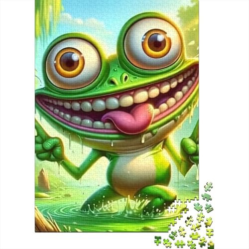 Frosch 1000 Teile Recycled Papier Goofy Smiling Frosch Puzzle Für Erwachsene Tragbares Puzzle-Set Familienabend Herausfordernd Und Spaßig 52x38cm/1000pcs