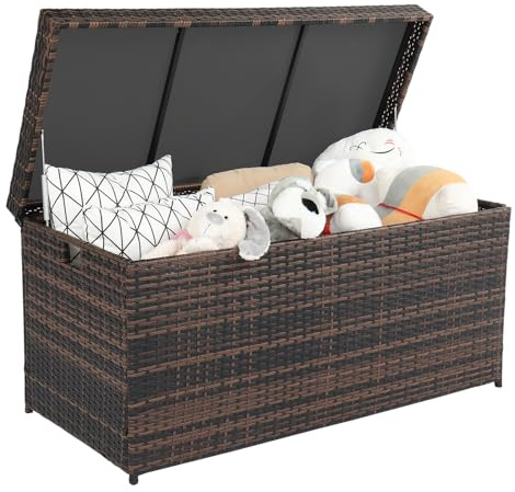 LEADZM gartenbox wasserdicht outdoor - Aluminium Polyrattan Aufbewahrungsbox mit Deckel, 500L, kissenbox wasserdicht, UV-beständig, rostfrei, Stauraum, 130x60x65 cm - Brauner Farbverlauf