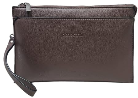 Pierre Cardin Borsello Pochette a Mano in Pelle Sintetica, Nero, Blu e Marrone, con Manico Rimovibile, Dimensioni 27x17X3 cm ART. 13 Stampa Logo a Fuoco sul Frontale