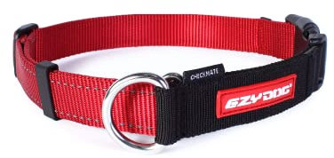 EzyDog Hundehalsband Checkmate – Zugstopp Halsband zum Erziehen für Hunde – Verstellbares Zughalsband für große, mittlere und kleine Hunde (L, Rot)