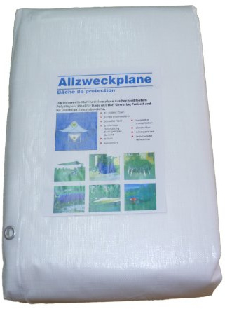 Aquagart Abdeckplane Gewebeplane 8x12m wasserdicht 260g I 96qm Gewebe-Plane mit Ösen weiß I Gartenplane Bootsplane