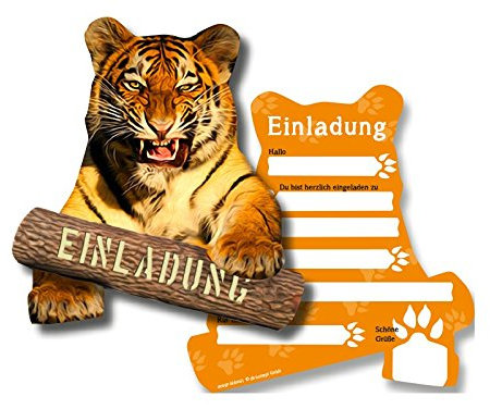 DH-Konzept 6 Einladungskarten * Tiger * für Kindergeburtstag oder Zoo-Gebeburtstag Kinder Geburtstag Party Einladung Einladungen Karte Mottoparty Zoo Dschungel Wilde Tiere