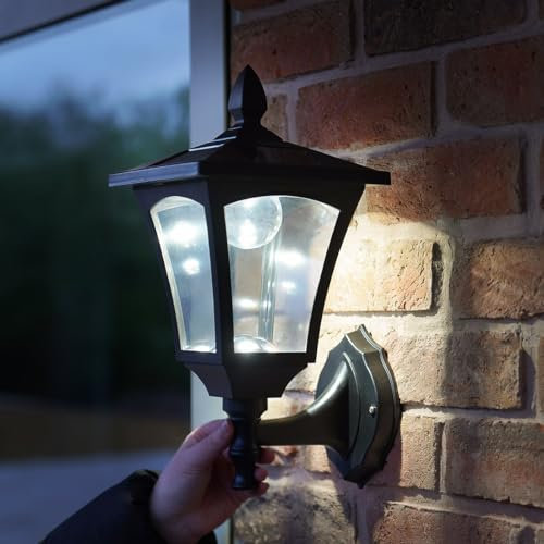 Festive Lights - 37cm Traditional Victorian Style Solar Wall Lantern with 6 Cool White LEDs – Dual Brightness Settings, Static Mode - Outdoor Security Light, IP44 Rated, Fixing Kit Included