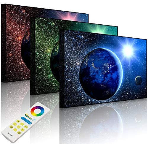 Lightbox-Multicolor | LED Bild Leuchtbild | Erde im Weltall | 100x70 cm | Front Lighted