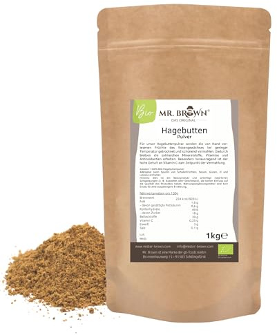 Mr. Brown Das Original - 1kg BIO Hagebuttenpulver | natürliches Vitamin-C | biologisch | feines Pulver abgefüllt in Bayern