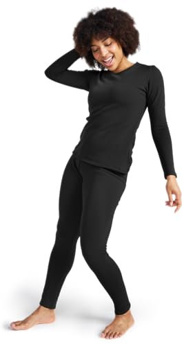 LAPASA Damen Innenfleece Thermounterwäsche Set, Thermooberteil & Thermohose Leggings Funktionsunterwäsche Sets, L44 Schwarz, 300 Extra warm, XL