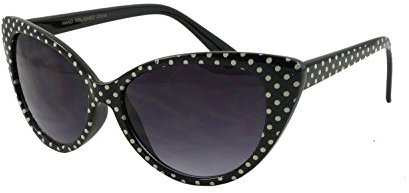 Boolavard Clear Black Lens Classic Sunglasses - Style Unisex Shades UV400 Protective Mens Ladies (Cat Eye - Black White-Dots)