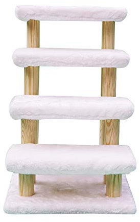 Cowboy Haustiertreppe aus Holz, 4 Stufen, für Katzen, Hunde, einfache Treppe mit abnehmbarem Teppich für hohe Betten und Couch, weiß
